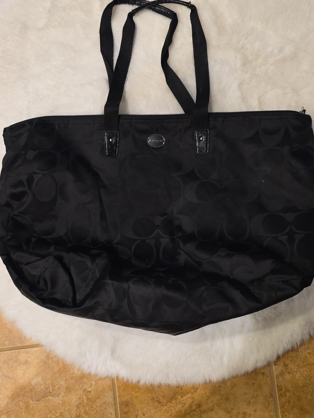 Coach Black Signature Jacquard Nylon Tote